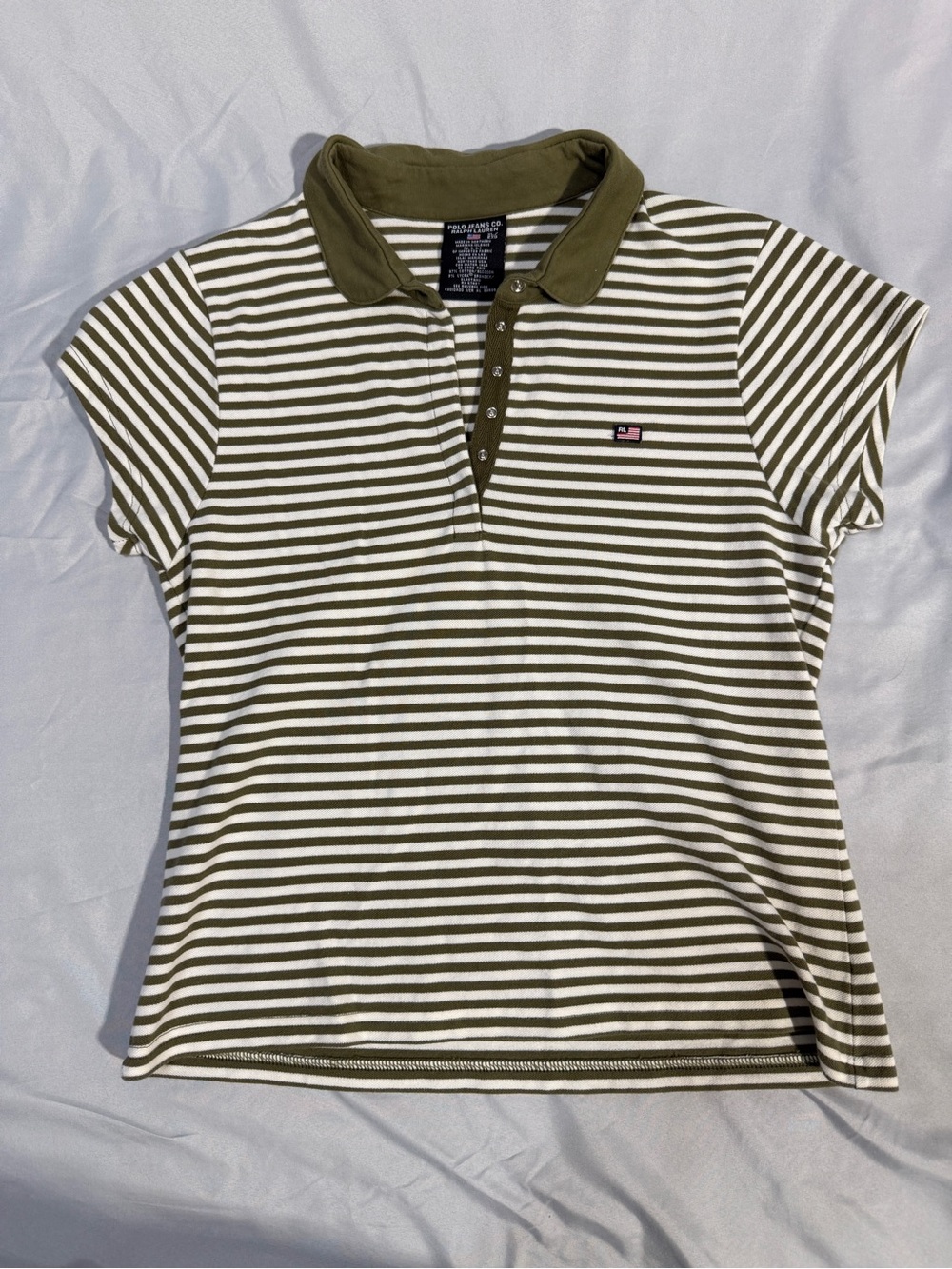 Y2K Ralph Lauren Olive & White Striped Polo Shirt